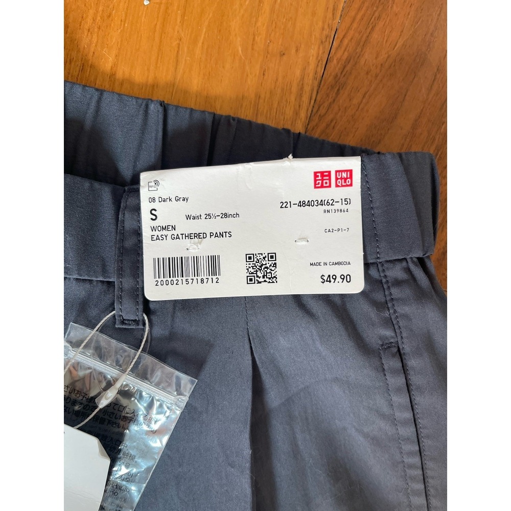 Uniqlo U Easy Gathered Pants Dark Gray Wide Leg Lyocell Blend 484034 Womens S - Picture 2 of 6